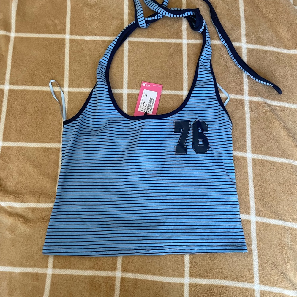 Edikted Blue Striped Halter Top